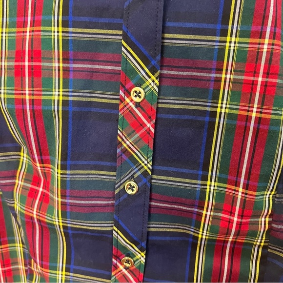 Talbots button down Plaid Navy holiday 10P - Picture 2 of 6